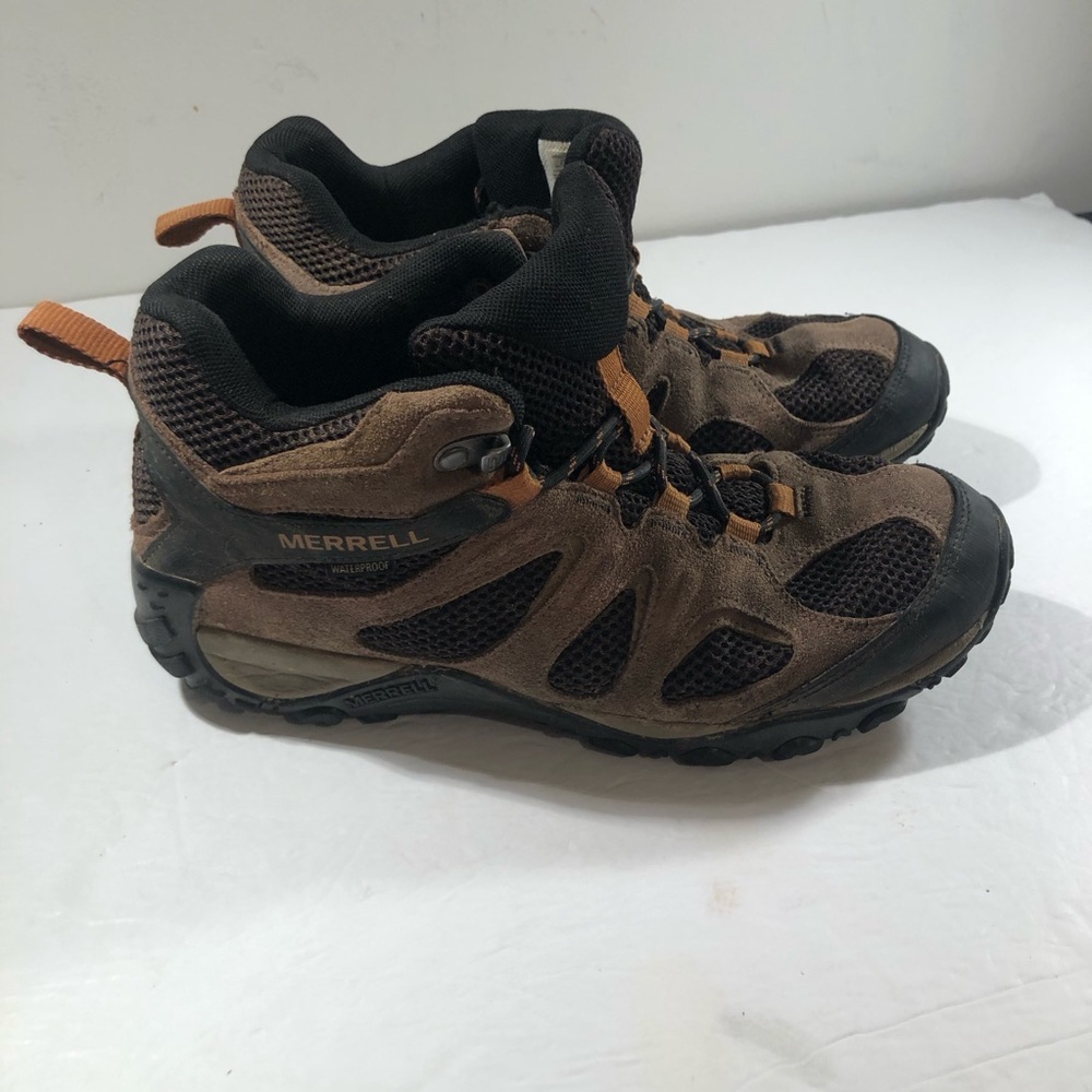 Merrell Brown and Black Trail Athletic Shoes with Tan Accents